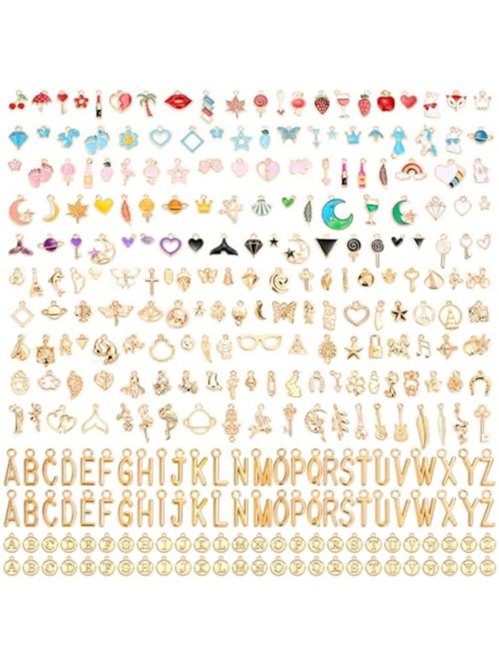 304Pcs Gold Charms for Jewelry Making, Assorted Bracelet Letter Charms for DIY